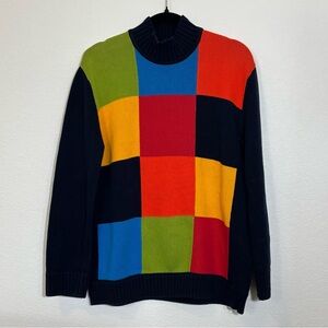 Vintage Jones New York Sport Rainbow Patchwork Mock Turtleneck Sweater